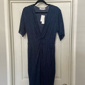 All In Favor Plisse Navy Midi Dress